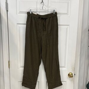 Banana Republic women’s  Dark Olive linen blend ankle length drawstring pants